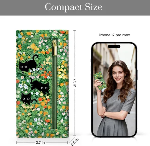 Vista 3 de Airkit Billetera ultra delgada para mujer, con bloqueo RFID, cartera para tarjetas de crédito, billetera plegable para mujer con bolsillo