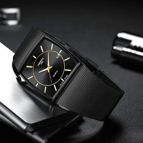 Vista 2 de NIBOSI Relojes para hombre de moda de lujo casual con correa de malla impermeable con fecha cuadrado