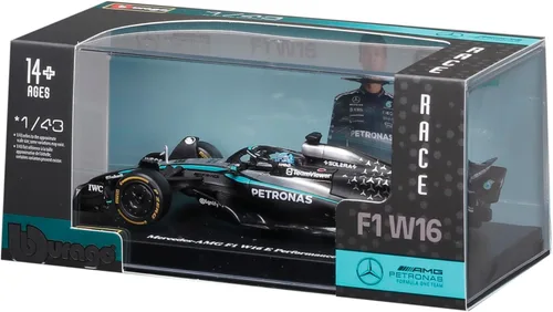 Vista 8 de Bburago Fórmula de carrera Mercedes W16 con casco (2025) Russell #63