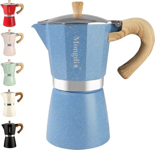 Vista 21 de Mongdio Cafetera de café expreso Moka Pot, cafetera cubana, cafetera de estufa Moka Italian Espresso Greca, cafetera percoladora, 3 tazas de Negro