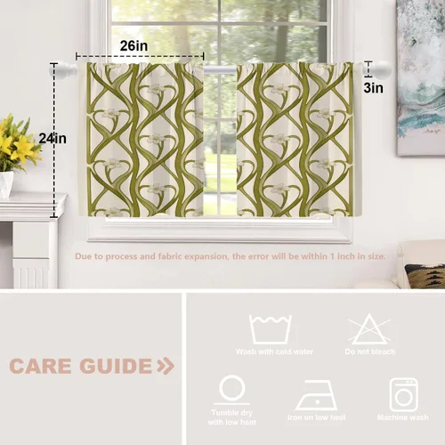 Vista 5 de Shrahala Art Nouveau Floral Pattern Blackout Curtain Tiers, Delicate Vine and Flower Design Kitchen Valance Light Blocking Tier Drapes with Rod
