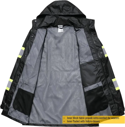 Vista 3 de JKSafety Chaqueta y pantalones reflectantes de alta visibilidad para lluvia, impermeables para hombres y mujeres, equipo de lluvia para agricultura