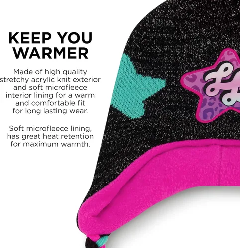 Vista 4 de Nickelodeon Sombrero de invierno para niñas, conjunto de guantes para niños, gorro para niñas de 4 a 7 años