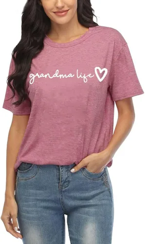 Vista 2 de Camiseta de abuela para mujer casual con estampado de corazones divertida para la abuela