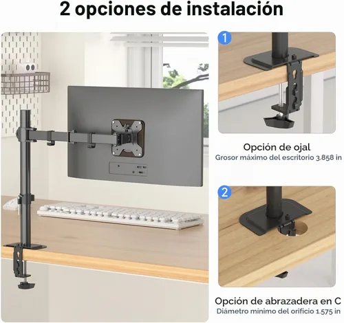 Vista 5 de Suptek Soporte para monitor LED LCD de escritorio resistente, totalmente ajustable para 1 / una pantalla de hasta 27 pulgadas Negro