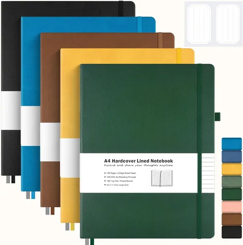 Vista 7 de Paquete de 3 cuadernos con rayas universitarias, cuaderno de cuero de tapa dura A4 para trabajo, cuaderno rayado diario para mujeres, hombres, 192