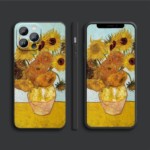 Vista 4 de Funda compatible con iPhone 14 Plus, funda para teléfono Van Gogh con diseño de flor de almendra, diseño estético y floral para iPhone, funda Girasol