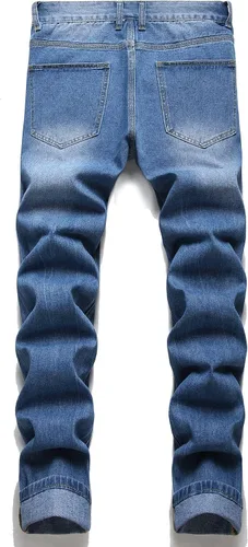 Vista 2 de Jeans para hombre Pantalones de mezclilla rasgados y con detalles de parches de letras (color lavado medio, talla 32)