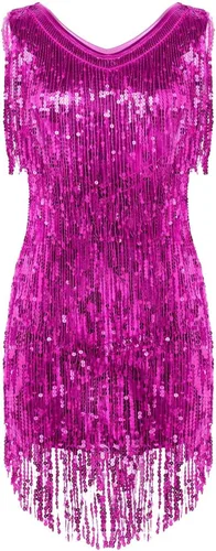 Vista 4 de iiniim Vestido Flapper para mujer, cuello en V, lentejuelas brillantes de los años 20, borlas y flecos, disfraz de baile de salón latino