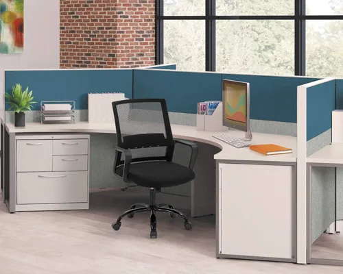 Vista 2 de Silla de oficina ergonómica de escritorio, silla de computadora con respaldo medio, reposabrazos de soporte lumbar, silla de malla transpirable