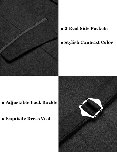 Vista 6 de COOFANDY Chaleco de traje de negocios para hombre, chaleco de vestir ajustado, chaleco de boda