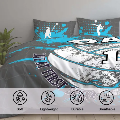Vista 5 de Juego de ropa de cama de voleibol, edredón de microfibra para deportes, voleibol, tamaño King, Queen, individual, decoración para el hogar