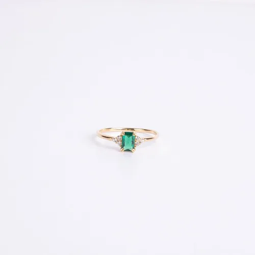 Vista 4 de Anillo de esmeralda de oro de 14 quilates Anillo de esmeralda y diamantes de oro macizo de 14 quilates para mujer Anillos apilables Anillo