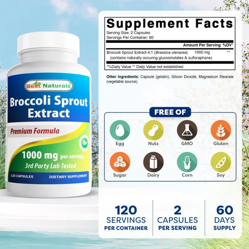 Vista 2 de Best Naturals Extracto de brotes de brócoli, 1000 mg, 120