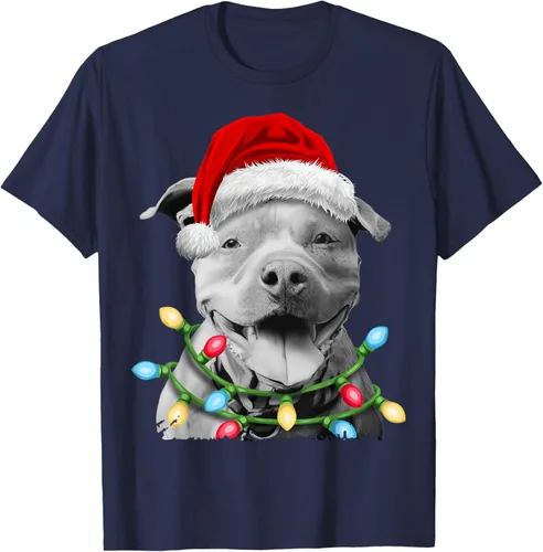 Vista 69 de Pit Bull Santa - Camiseta de perro con luces para árbol de Navidad para niños, Negro, S