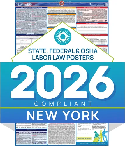 Vista 11 de Póster de ley laboral de Nueva York 2025, estatal, federal, cumple con la OSHA, publicación requerida en el lugar de trabajo para empleados, póster