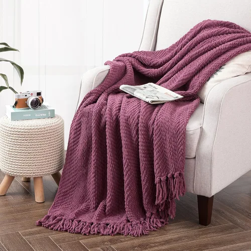 Vista 20 de Manta de punto suave con textura para sofá, manta de tweed crema con borlas de flecos para decoración del hogar, cama, sofá, silla, 50 x 60 Blanco