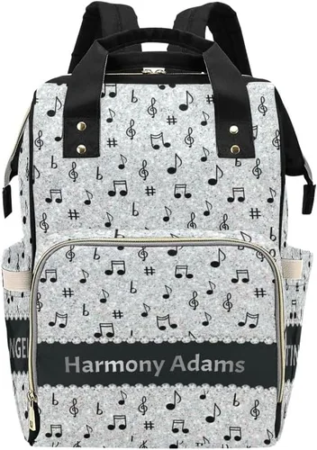 Vista 10 de Mochila para pañales personalizada, regalo con nombre, notas musicales, estrellas, azul oscuro, bolsa de viaje versátil: gran capacidad y múltiples