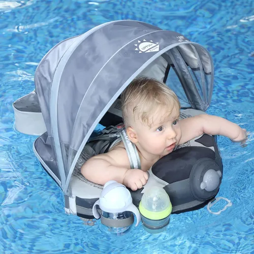 Vista 5 de Mambobaby Flotador con toldo para añadir cola para bebé, avión, no inflable, flotador sólido para piscina para bebé, entrenador de natación