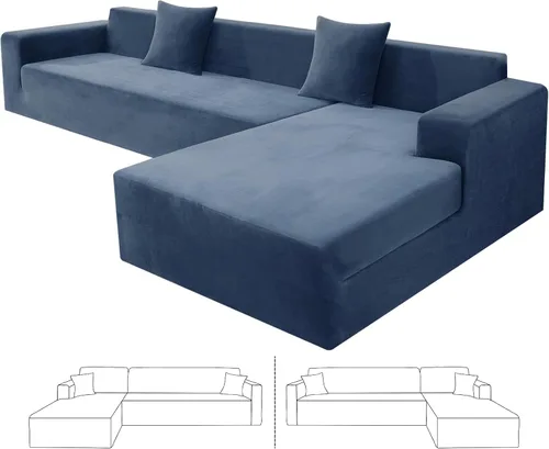 Vista 30 de ZNSAYOTX Fundas para sofá modular de terciopelo suave, fundas de felpa de lujo con parte inferior elástica para sofá modular en forma de L, 2