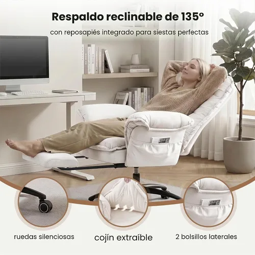 Vista 7 de FiveWillowise Silla cruzada con brazos abatibles, cómoda silla de oficina Terciopelo beige