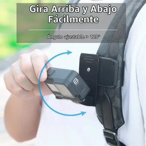 Vista 4 de Soporte de correa de mochila con clip rápido compatible con Gopro Hero 11/10/9/8/7/6 (2018)/5 Negro, DJI Osmo Action y más Conjunto 1