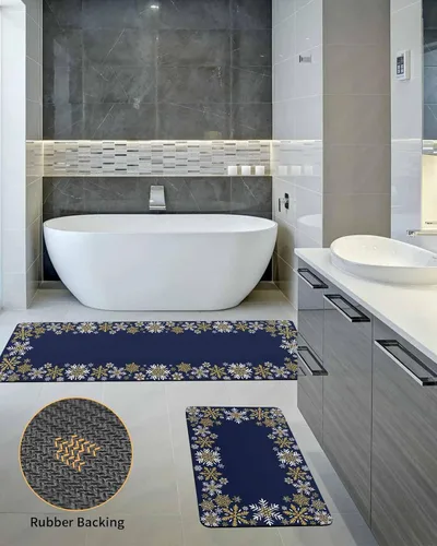 Vista 5 de Tapete de baño de Navidad para bañera, antideslizante, de secado rápido y absorbente, tierra de diatomeas, fregadero de cocina, lavable, color azul