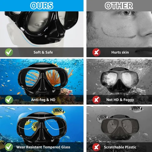 Vista 5 de Equipo de esnórquel para adultos, máscara de esnórquel para adultos, conjunto de máscara de buceo de visión amplia, antifugas y antivaho con lente