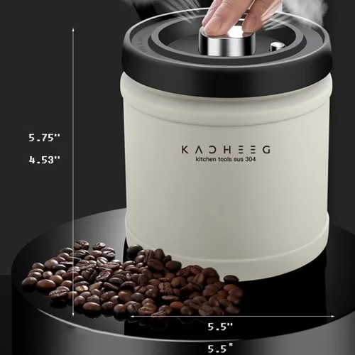 Vista 6 de Recipiente de café hermético de acero inoxidable, recipiente de almacenamiento de granos de café con válvula de liberación de CO2, almacenamiento