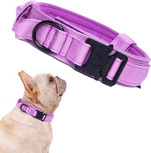Vista 19 de Collar táctico para perro, ajustable, militar, de nailon, con asa de control y hebilla de metal resistente para perros medianos y grandes (negro, S)