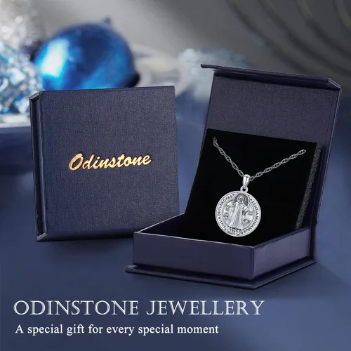 Vista 8 de Odinstone Collar de plata de ley 925 con medalla de San MiguelSan CristóbalSan BenitoCrucifijo de JesúsSan UrielArcángel Rafael para hombres