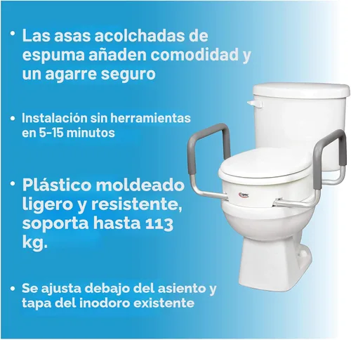 Vista 5 de Carex Asiento de inodoro elevado de 3.5 pulgadas con brazos, elevador de asiento de inodoro alargado, capacidad de hasta 250 libras, asiento