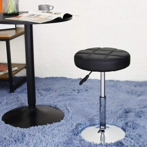 Vista 2 de FURWOO Taburete corto redondo de piel sintética – Taburete acolchado para salón, spa, manicura y tocador - pequeño negro