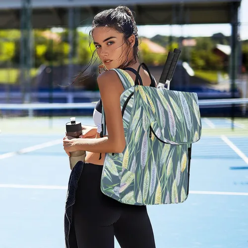 Vista 7 de Bolsa de tenis y bádminton resistente al agua flores verdes 3 raquetas bádminton bolsa para mujeres, hombres, adolescentes raquetas de tenis
