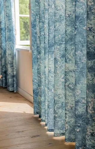 Vista 2 de Cortinas azules para ventana de sala de estar de 84 pulgadas de largo, juego de 1 panel largo de lino de algodón con textura floral, cortinas