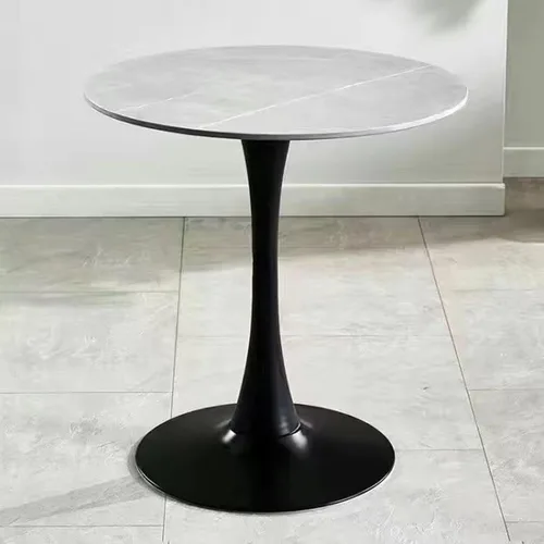Vista 11 de HM&DX Mesa de comedor redonda con parte superior de mármol sintético y base de pedestal, moderna mesa de ocio para bar, mesa auxiliar de espacio
