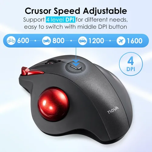 Vista 3 de SANWA Ratón de Trackball inalámbrico 2.4G, ratón óptico ergonómico, botones silenciosos programables, receptor USB-A y tipo C, control de pulgar, 4