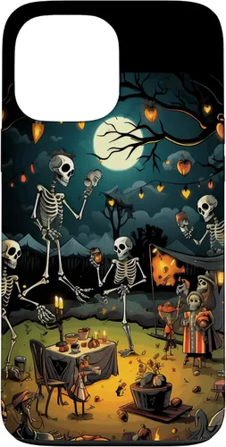 Vista 23 de Funda para disfraz de Halloween para iPhone 16 de noche de terror de esqueleto