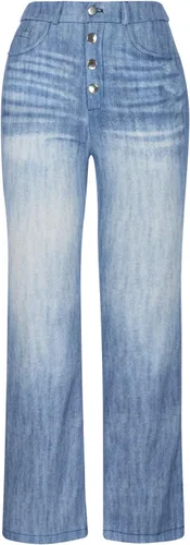 Vista 2 de Jeans para mujer, talla grande, pantalones de mezclilla de cintura alta, pantalones acampanados elásticos con corte de bota, pantalones florales