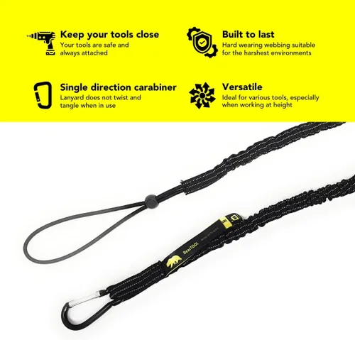 Vista 3 de BearTOOLS Cordón para herramientas con mosquetón de resorte estándar y extremo de bucle ajustable, 35.4 in de longitud, límite de peso máximo