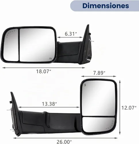 Vista 5 de Sanooer - Espejos de remolque para Dodge Ram 1500 y 2500 3500 negro PX8 09-18