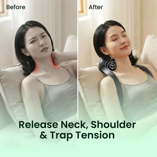 Vista 2 de Nuevo masajeador de cuello y hombros 2025 – Relajante muscular portátil de tejido profundo con calor Diseño ergonómico de silicona para aliviar