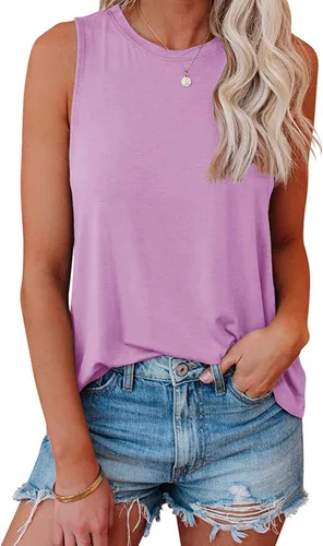 Vista 31 de JAWINT Camisetas casuales sin mangas para mujer, cuello redondo, sin mangas, holgadas, holgadas