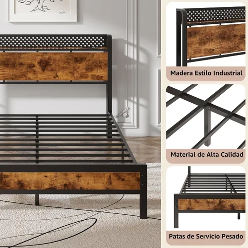 Vista 5 de Furnulem Base de cama tamaño individual con luces LED y estación de carga, base de cama con cabecera de almacenamiento de madera, cama de plataforma