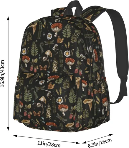 Vista 4 de SUPLUCHOM Mochila escolar vintage con hojas mágicas de hongos y bosques, mochila casual para hombres y mujeres, bolsa de poliéster para laptop