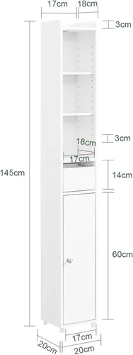Vista 3 de SoBuy Gabinete de almacenamiento de baño pequeño, tamaño múltiple, blanco