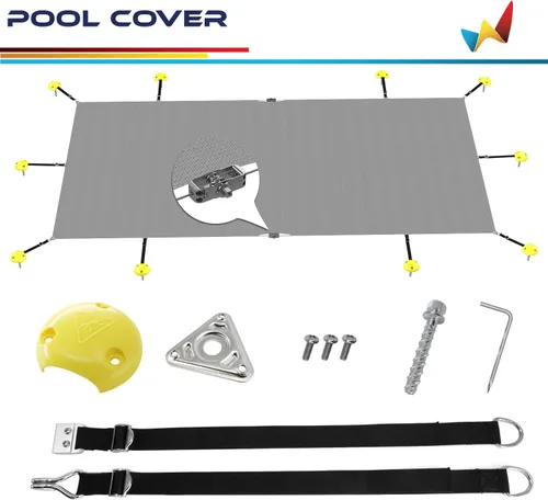Vista 7 de Windscreen4less Cubierta de Piscina Enterrada Rectangular de 8'x8' de Malla de Seguridad de Invierno para Piscina con Cable de Alambre (Gris Claro)