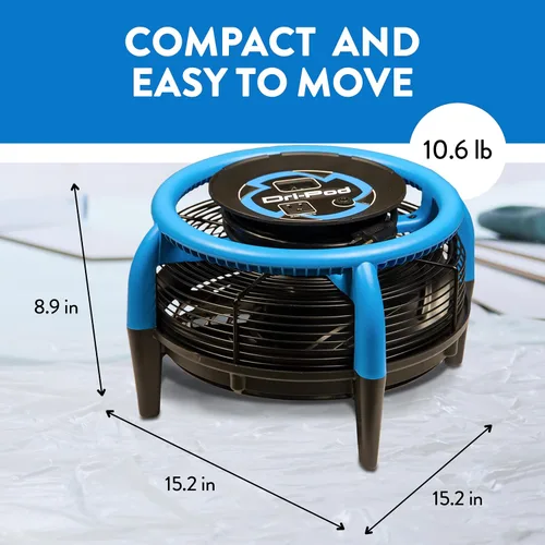 Vista 3 de Dri-Eaz Dri-Pod Pro - Secador omnidireccional de pisos y alfombras, secadora de piso con ventilación para barcos, caravanas y uso residencial