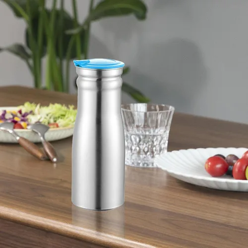 Vista 2 de Jarra de agua de acero inoxidable de 1 litro con tapa aislada, jarra de café térmica de acero inoxidable de doble pared al vacío, termo para café