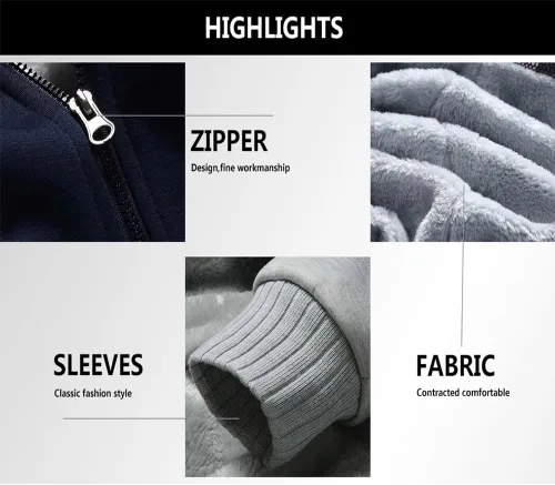 Vista 3 de Machlab - Sudadera con capucha, de forro polar para hombre, con cremallera completa, abrigo grueso cálido de lana
